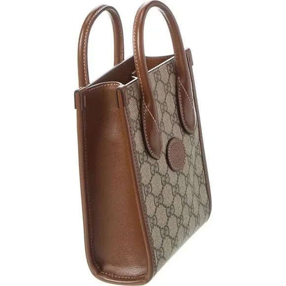 Gucci Mini Gg Supreme Canvas & Leather Tote, Brown - Picture 3 of 4